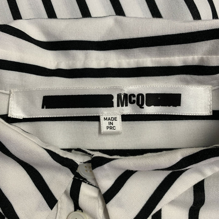 MCQ by ALEXANDER MCQUEEN 2016 Size L Black White Viscose Stripe Tunic Shirt
