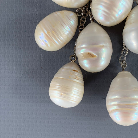 VINTAGE Silver White Pearl Cluster Earrings