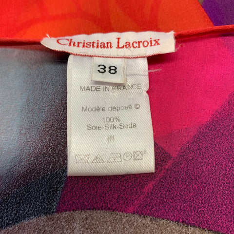CHRISTIAN LACROIX Size S Red Yellow Silk Floral V-Neck Blouse