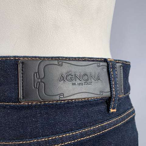 AGNONA Taille 42 Jean 5 poches en mélange de coton bleu marine à surpiqûres contrastantes