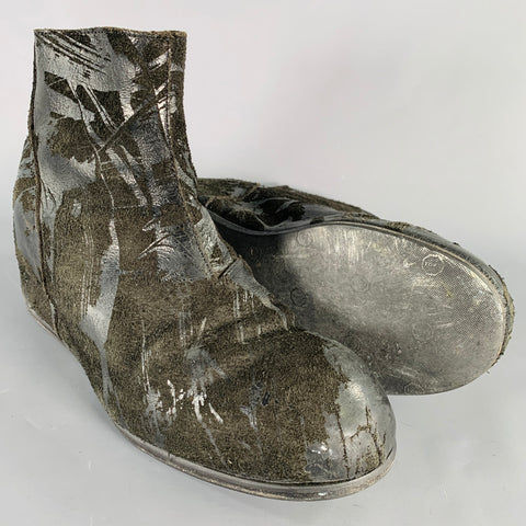 JULIUS_7 Size 9.5 Black Distressed Roughout Leather Wedge Boots
