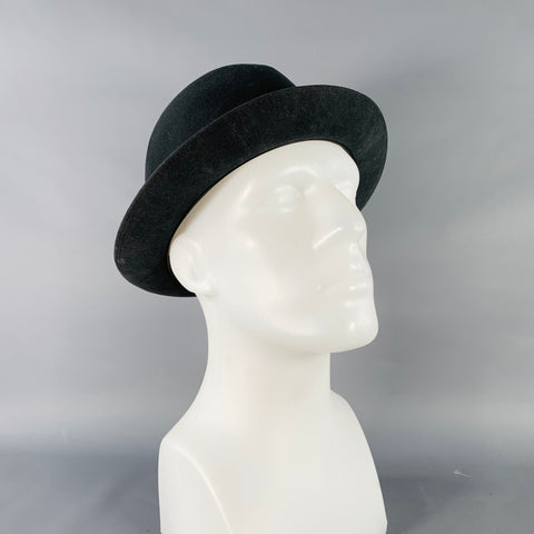 MALLORY Vintage 1930s Size 7 3/8 Black Felt Trilby Fedora Hat