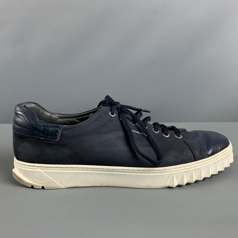 SALVATORE FERRAGAMO Size 10 Navy White Suede Sneakers