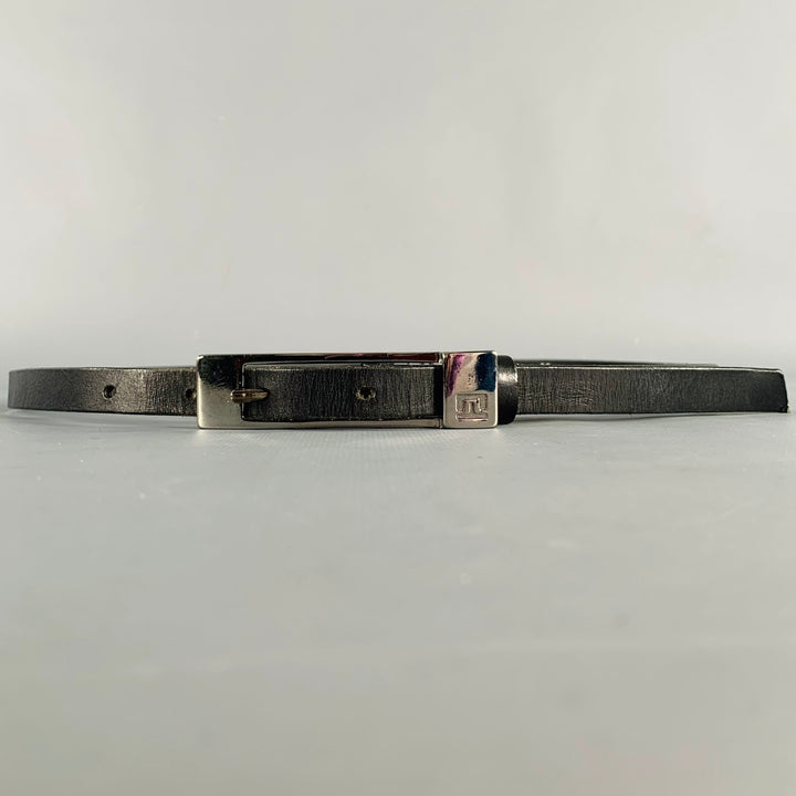J.LINDEBERG Size 30 Black Silver Logo Leather Belt