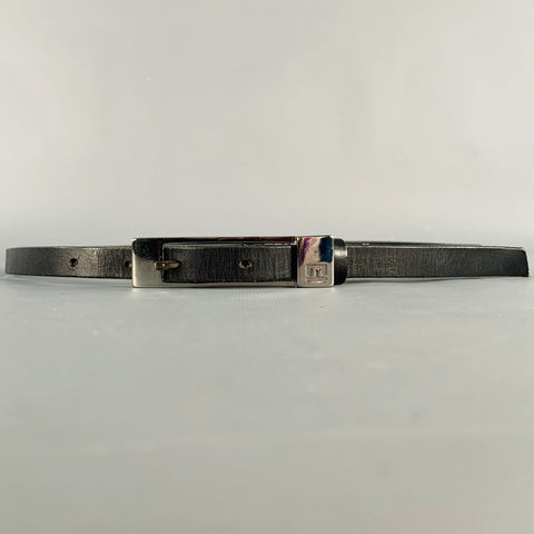 J.LINDEBERG Size 30 Black Silver Logo Leather Leather Belt