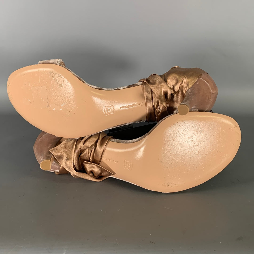 GIANVITO ROSSI Size 9.5 Tan Champagne Velvet Stiletto Sandals