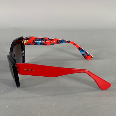 MIU MIU Navy Red SMU 02P Floral Acetate Sunglasses