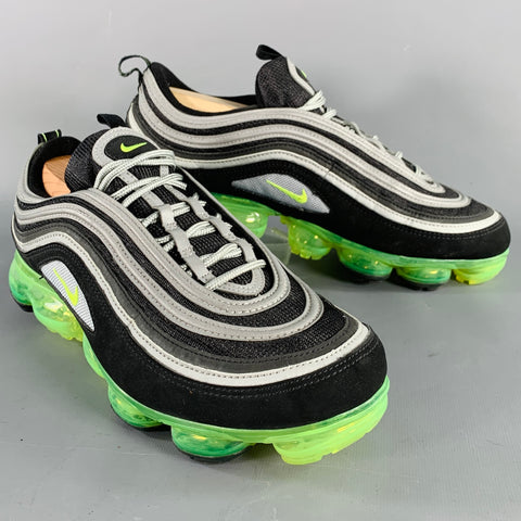 NIKE Size 10.5 Black Neon Green Mesh Lace-Up Sneakers