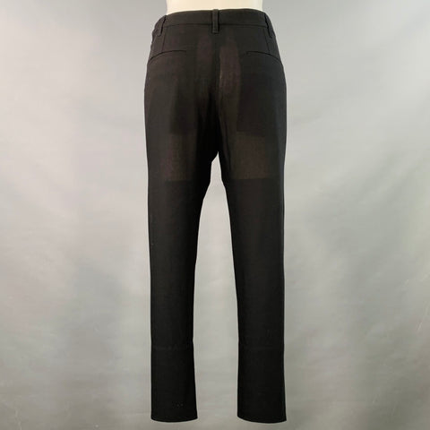 ANN DEMEULEMEESTER Size 8 Black Wool Flat Front Ankle Slit Dress Pants