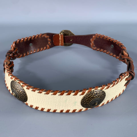 HENRY BEGUELIN Waist Size 29 Brown White Leather Belt