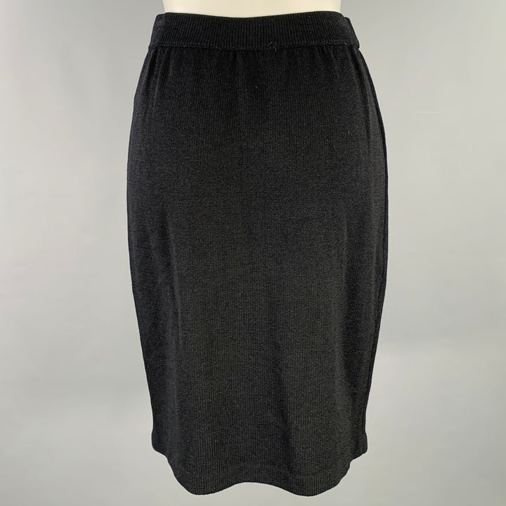 ST. JOHN Size 2 Black Knit Elastic Waistband Pencil Skirt