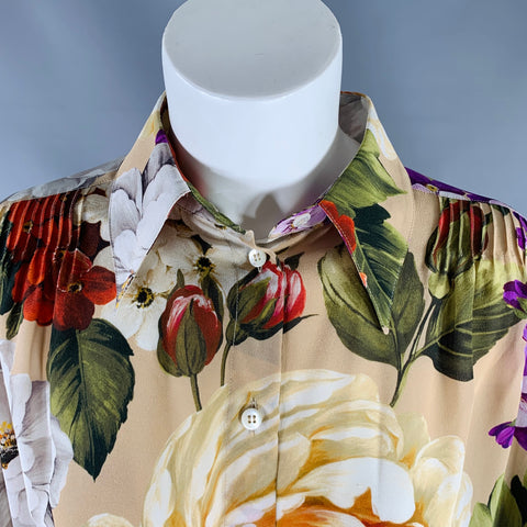 DOLCE & GABBANA Size 6 Multi Color Silk Floral Oversized Blouse