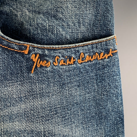 YVES SAINT LAURENT Size 32 Blue Wash Cotton Bootcut Button Fly Jeans