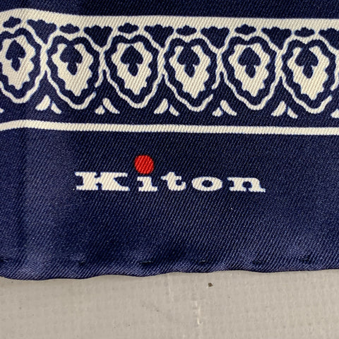 KITON Navy White Paisley Silk Pocket Square