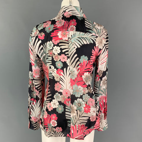 ARMANI COLLEZIONI Size 6 Multi-Color Silk Floral Long Sleeve Casual Top