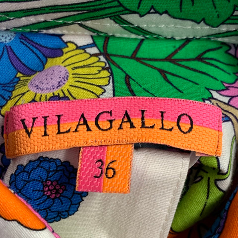 VILAGALLO Size XS Cream Multi Color Cotton Blend Floral Shirt Dress