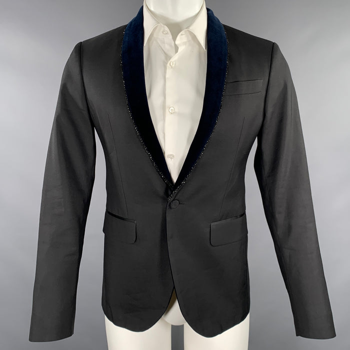 DSQUARED2 Size 38 Black Navy Wool Silk Shawl Collar Sport Coat