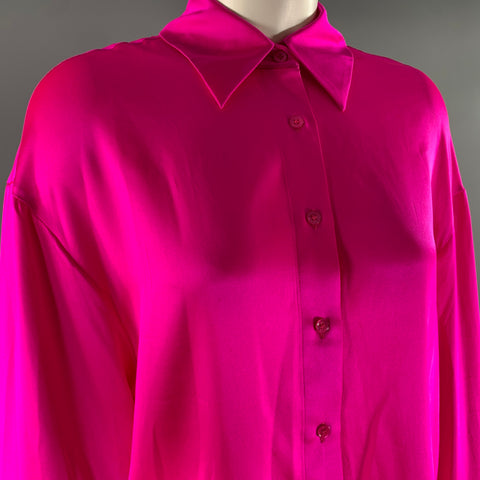 RETROFETE Size XS Pink Silk Spandex Button Up Shirt
