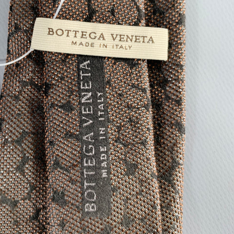 BOTTEGA VENETA Brown Silver Dots Silk Blend Tie