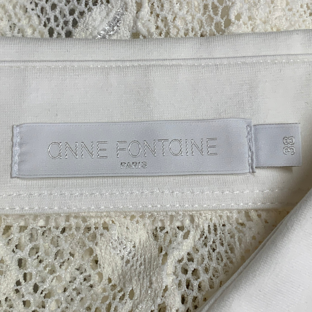 ANNE FONTAINE Size 6 Margie Cream Polyamide Blend Lace Button Up Blouse