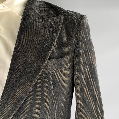 TOM FORD Chest Size 42 Black Gold Shimmery Viscose Blend Peak Lapel Sport Coat