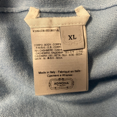 AGNONA Size XL Blue Light Blue Knitted Cashmere Silk Crew Neck Pullover