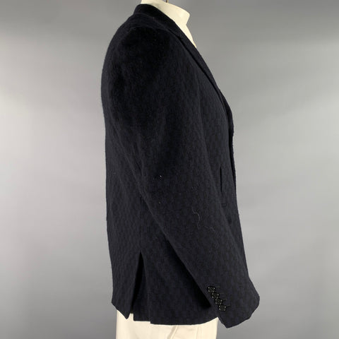 MARNI Chest Size 42 Navy Geometric Wool Notch Lapel Sport Coat