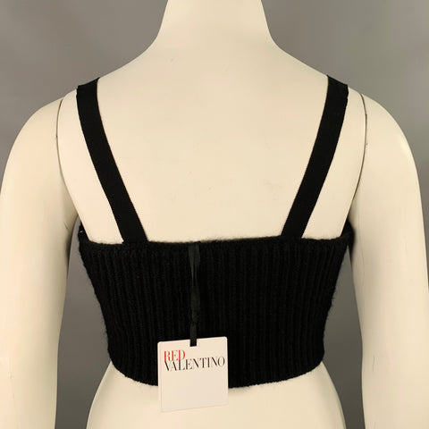 VALENTINO Size L Black Mohair Blend Knit Bustier Casual Top