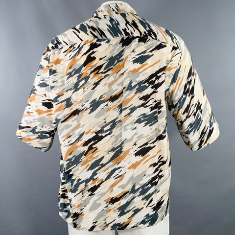 LEMAIRE Size XXL Multi Color Abstract Viscose One Pocket Short Sleeve Shirt