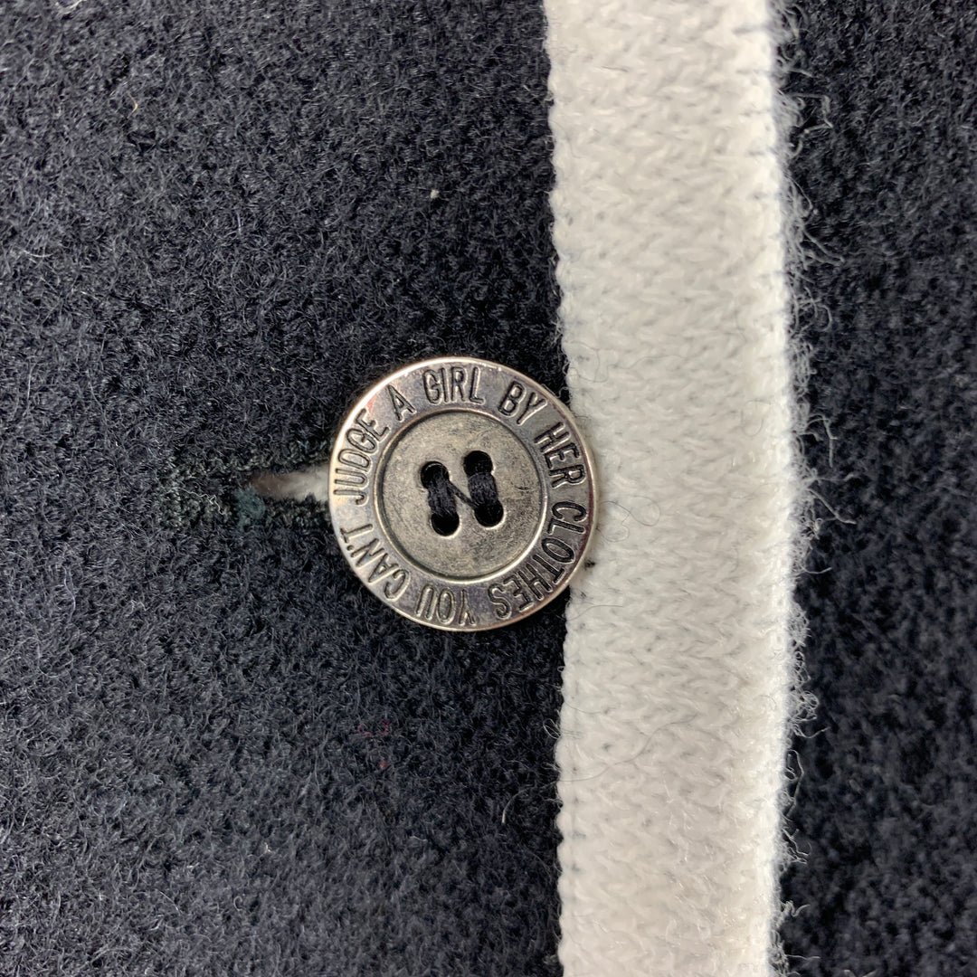 MOSCHINO Size 8 Black White Virgin Wool Contrast trim Single breasted Skirt Suit