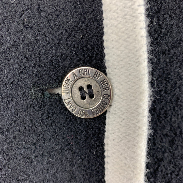 MOSCHINO Size 8 Black White Virgin Wool Contrast trim Single breasted Skirt Suit