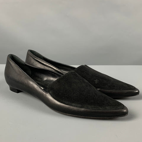 MANOLO BLAHNIK Talla 10.5 Zapatos planos de ante negro con punta en punta