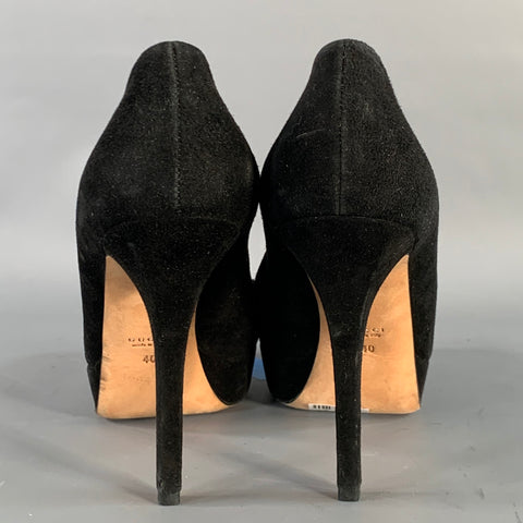GUCCI Size 10 Black Suede Stiletto Platform Heels Pumps