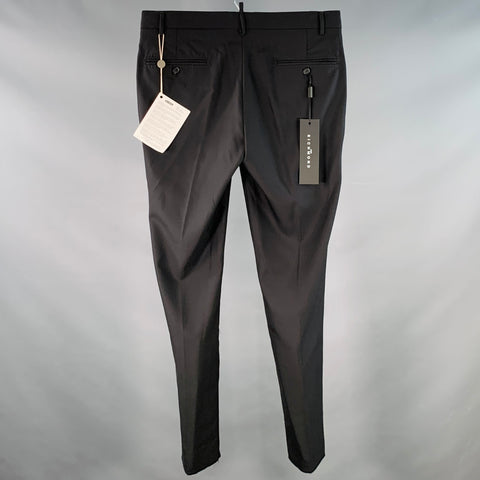 JOHN RICHMOND Size 34 Black Wool Flat Front Dress Pants