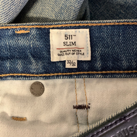 LEVI'S Size 32 Blue Tan Cotton Blend Straight Denim Jeans
