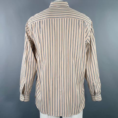 ERMENEGILDO ZEGNA Size XL White Brown Black Stripe Cotton Long Sleeve Shirt