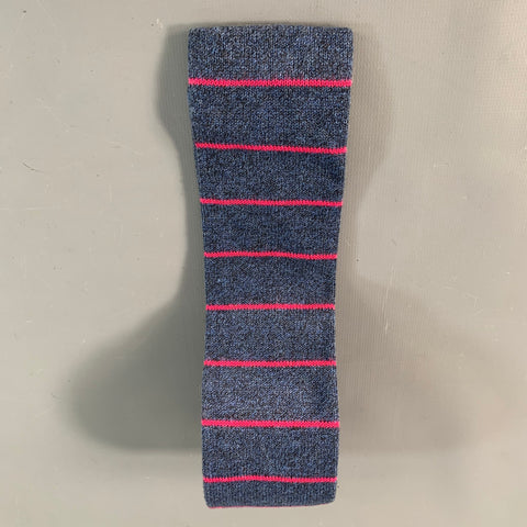 BERGDORF GOODMAN Blue Pink Stripe Cotton Knit Tie