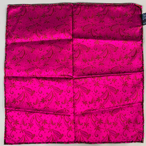 MASSIMO BIZZOCCHI Brown Fuchsia Pink Jacquard Silk Pocket Square