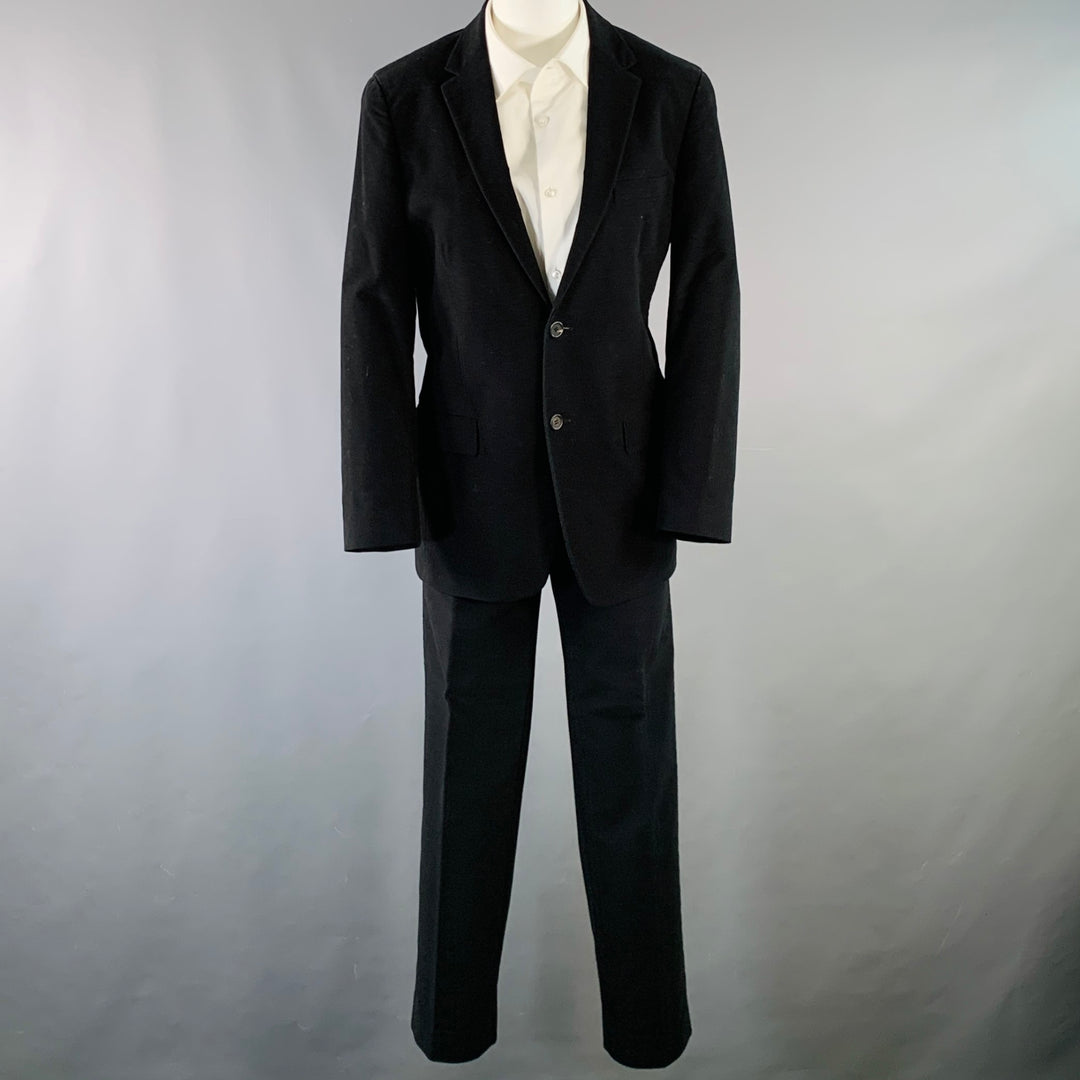 PRADA Size 38 Regular Black Velvet Cotton Blend Notch Lapel Suit
