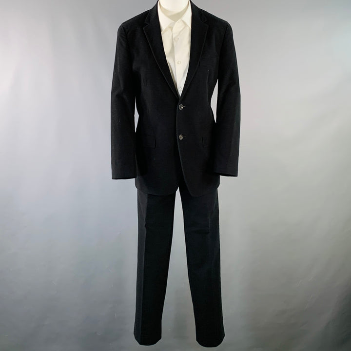 PRADA Size 38 Regular Black Velvet Cotton Blend Notch Lapel Suit
