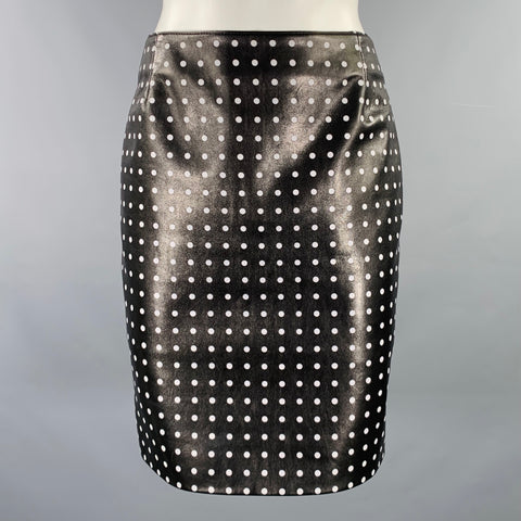 AKRIS Size 2 Black White Viscose Blend Polka Dot Lambskin Pencil Skirt