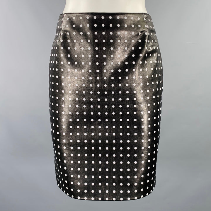 AKRIS Size 2 Black White Viscose Blend Polka Dot Lambskin Pencil Skirt
