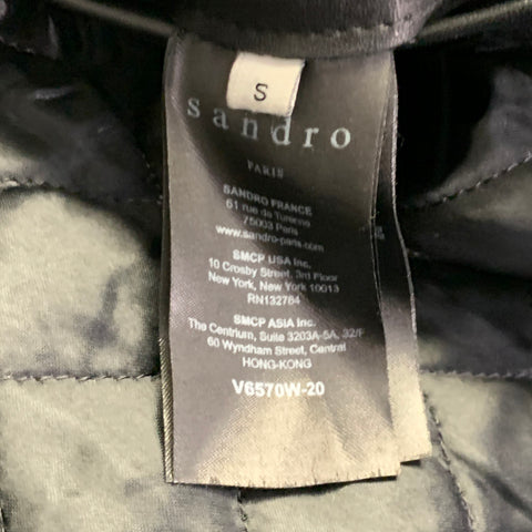 SANDRO Taille S Blouson Moto Racer en Cuir Matelassé Noir