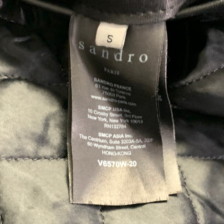 SANDRO Size S Black Quilted Calfskin Leather Moto Racer Jacket