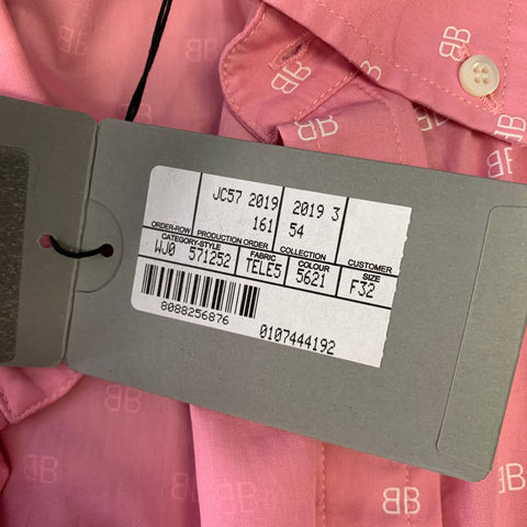 BALENCIAGA Size XS Pink White Monogram Cotton Button Down Short Sleeve Shirt