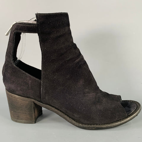 OFFICINE CREATIVE Size 7 Black Suede Cut Out Peep Toe Back Zipper Boots