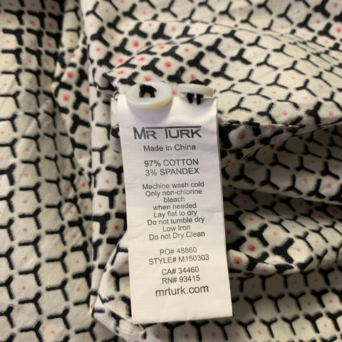 MR TURK Size M White Black Red Geometric Cotton Blend Long Sleeve Shirt