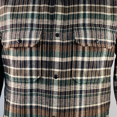 WOOLRICH Size M Grey Brown White Plaid Wool Blend Shirt Jacket