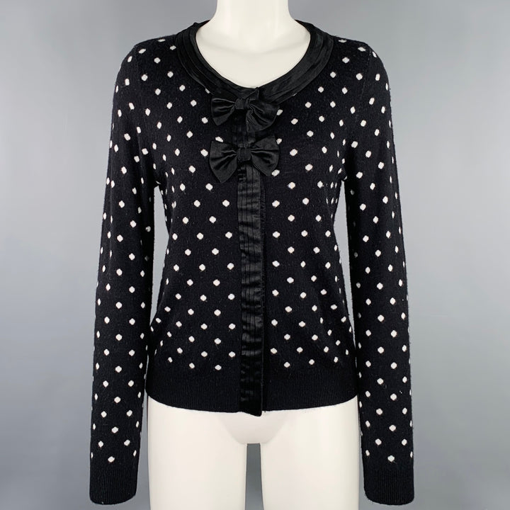 ALICE + OLIVIA Size M Black White Rayon Blend Polka Dot Bow Cardigan