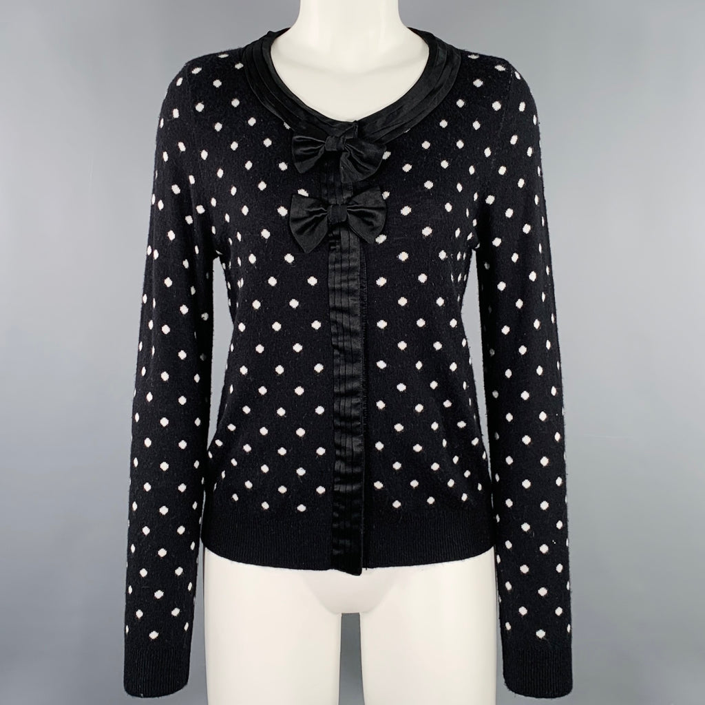 NWT Alice + 2024 Olivia Fuzzy Black Cardigan White Trim Rhinestone Buttons size XS